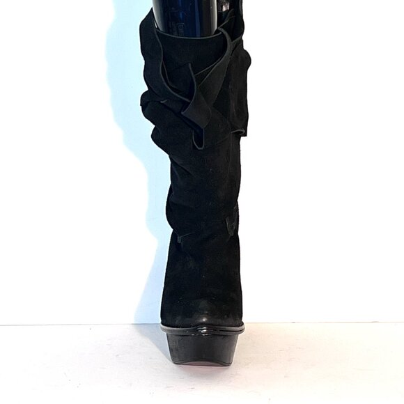 Jeffrey Campbell Black Suede Wedge Adjustable Wrap Boots Sz 8 - Picture 6 of 15